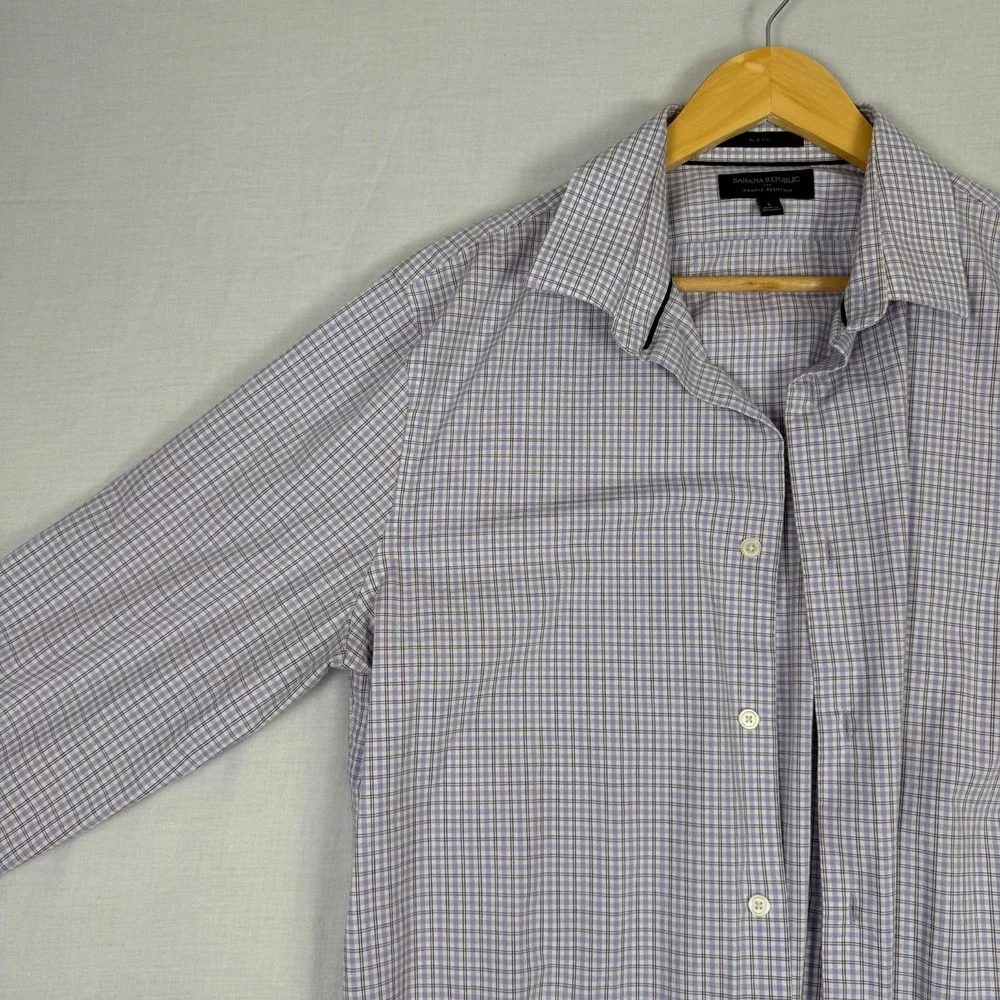 Banana Republic Shirt Blue Plaid Button Down Collared Mens Large